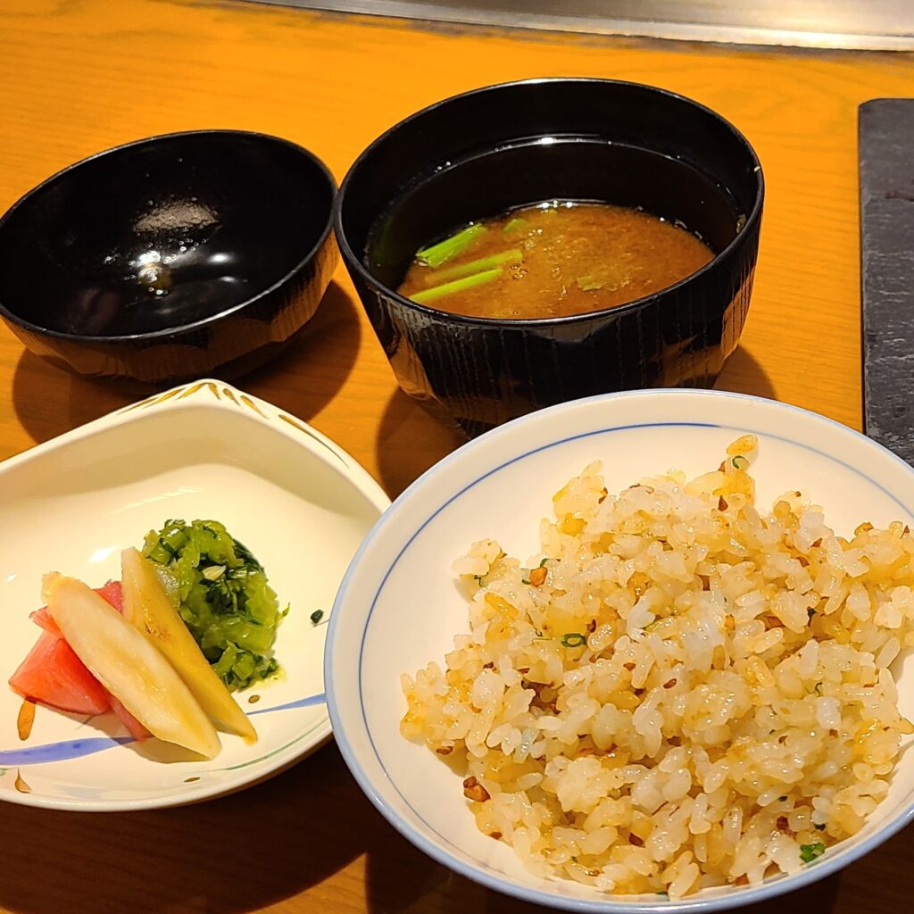 上高地帝国ホテル　あずさ庵　お味噌汁、お新香、ご飯